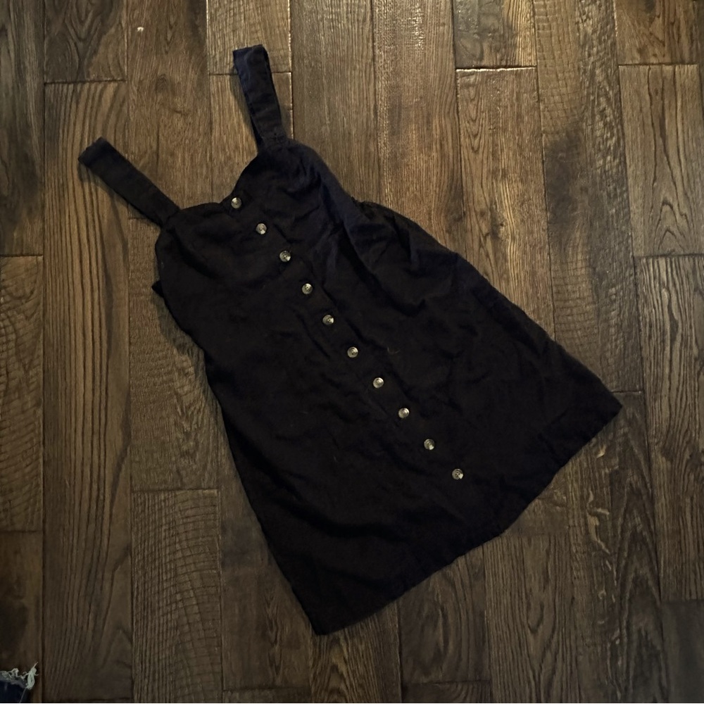 Black linen button down jumper dress